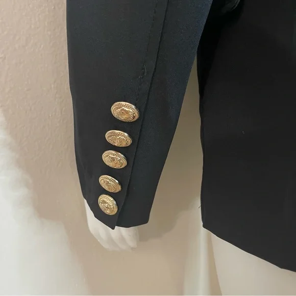 Black lapel collar women's blazer with metal buttons decor - Picture 8 of 11